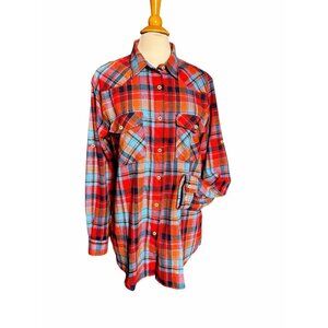 Designed In Italy Blue Plaid Button Up Size 2XL Woman's Flannel western shirt